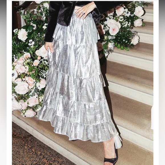 NWT Antonio Melani x Born on Fifth Aurelia Metallic Tiered Ruffle Skirt - Picture 3 of 7